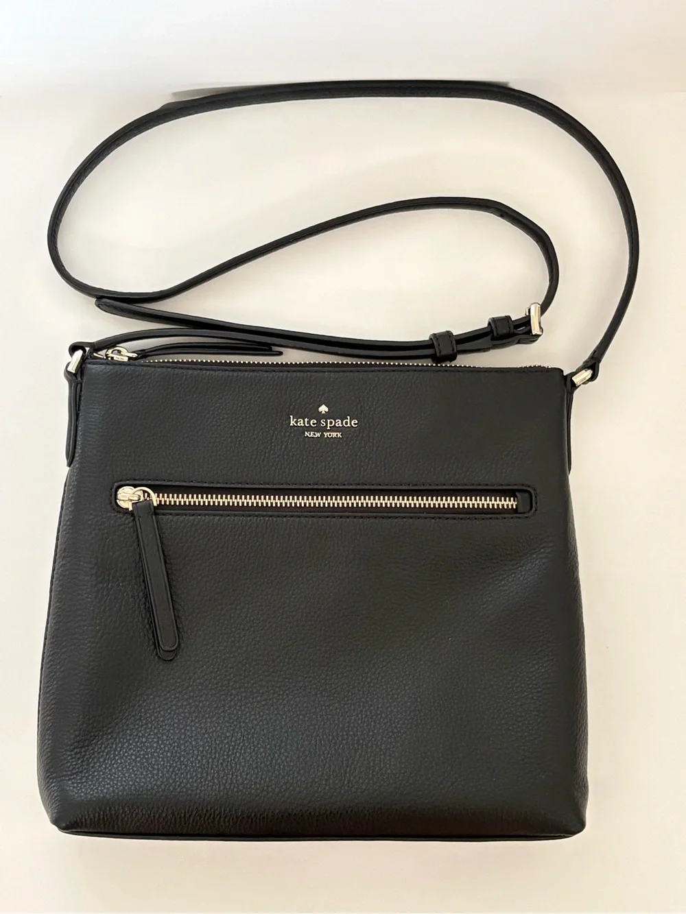 Kate Spade Jackson Top Zip Leather Crossbody Bag in Black Pebble Learher